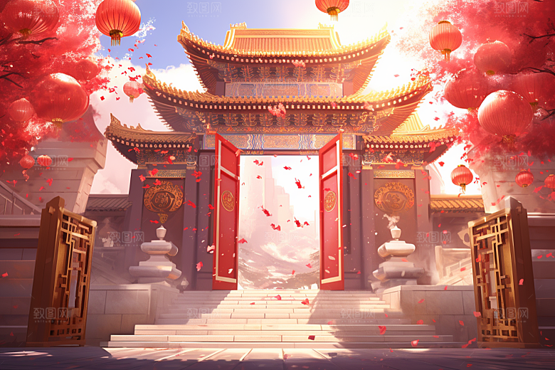 中式传统门楼开业喜庆背景图