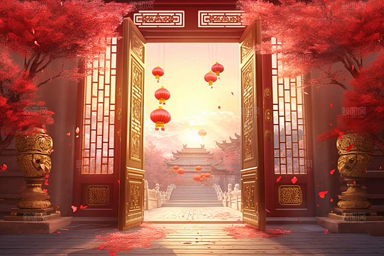 中式传统门楼促销中国风背景图