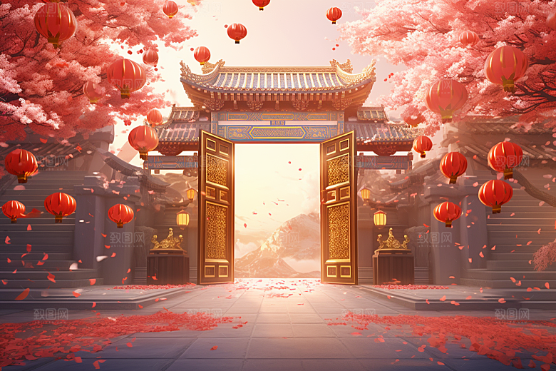 中式传统门楼促销热卖背景图