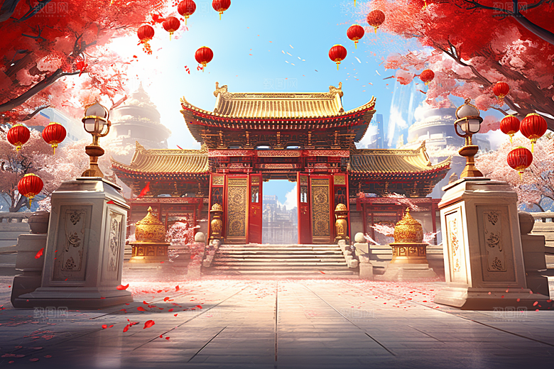 中式传统门楼喜庆开业背景图