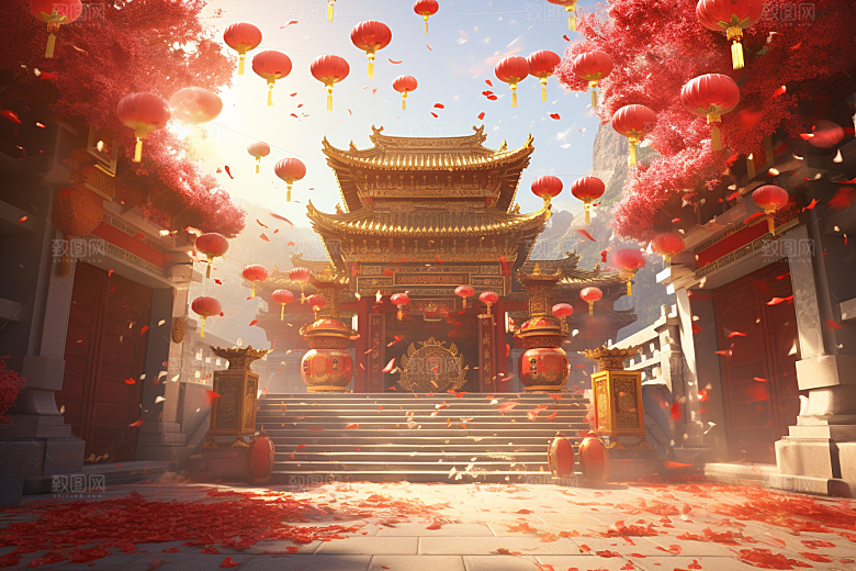 中式传统门楼火热开门红背景图