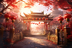 中式传统门楼开门红热卖背景图
