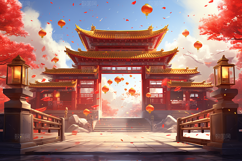 中式传统门楼直播热卖背景图