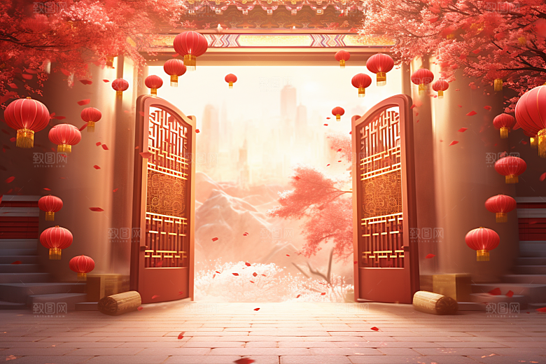 中式传统门楼中国风直播背景图