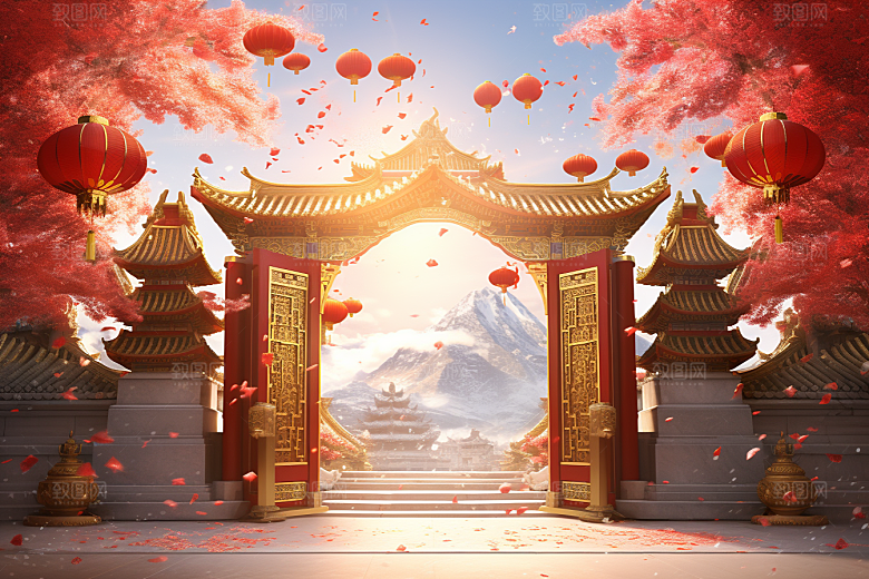 中式传统门楼热卖火热背景图