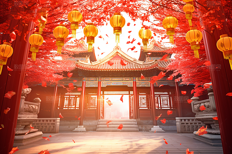 中式传统门楼直播开业大吉背景图