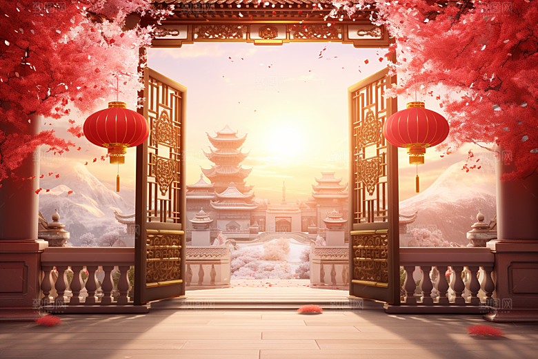 中式传统门楼国潮直播背景图