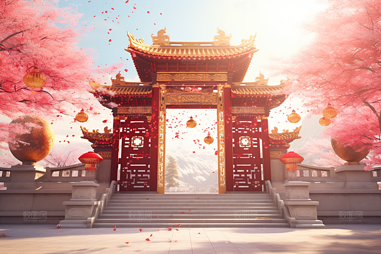 中式传统门楼火热热卖背景图