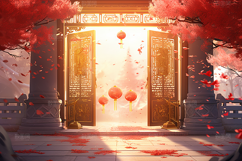 中式传统门楼热卖促销背景图