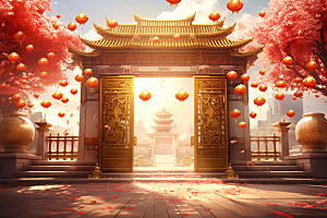 中式传统门楼喜庆直播背景图