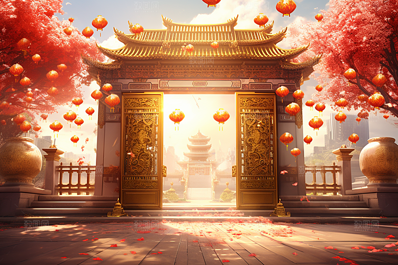 中式传统门楼喜庆直播背景图