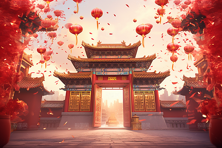 中式传统门楼直播开业大吉背景图