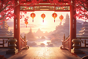 中式传统门楼国潮热卖背景图