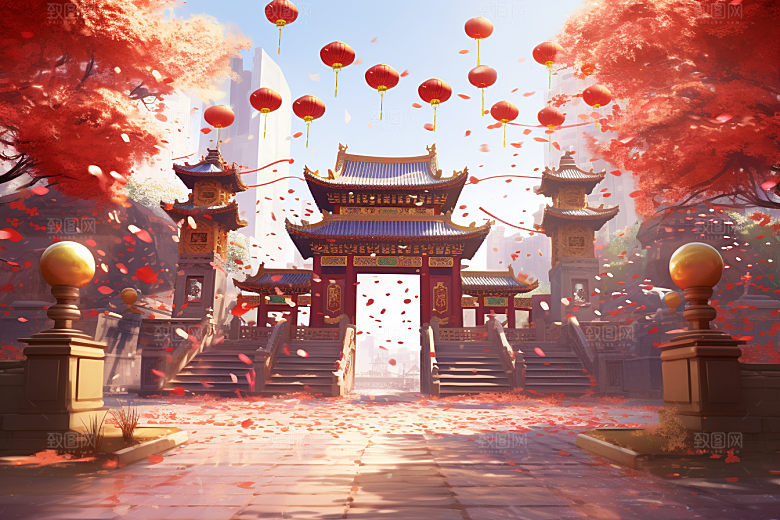 中式传统门楼开业国潮背景图