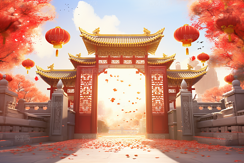 中式传统门楼直播中国风背景图