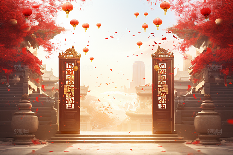 中式传统门楼热卖促销背景图