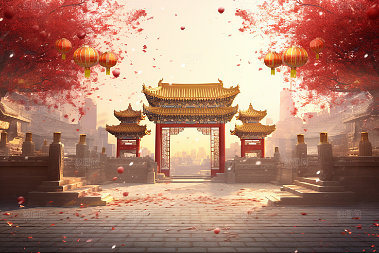 中式传统门楼国潮中国风背景图
