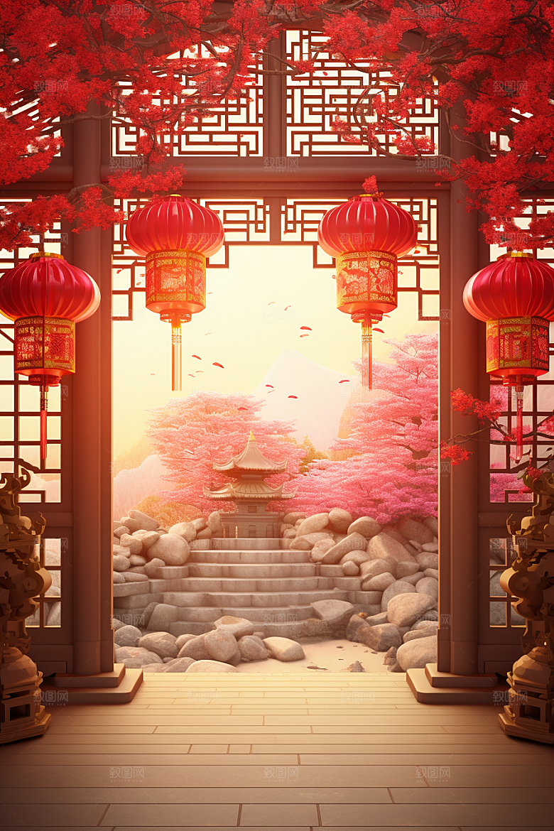 中式传统门楼喜庆中国风背景图