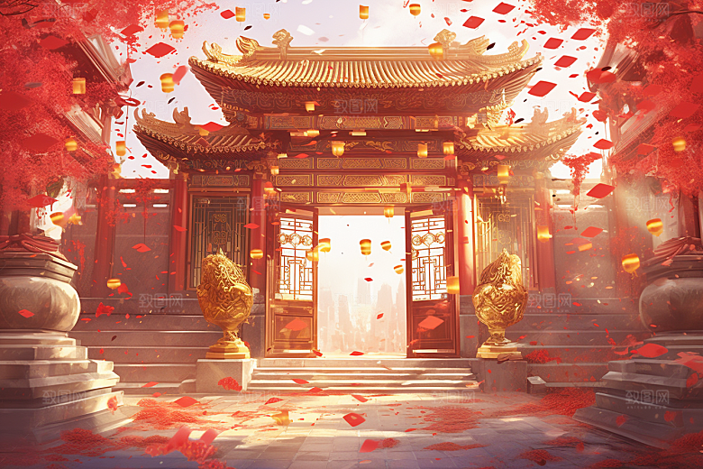 中式传统门楼直播喜庆背景图