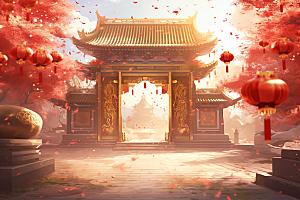 中式传统门楼中国风开业背景图
