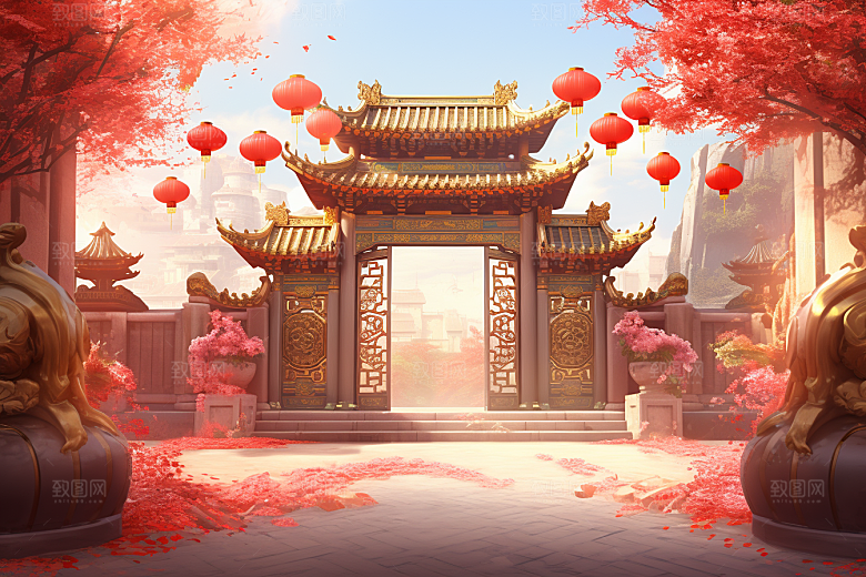 中式传统门楼中国风开业背景图