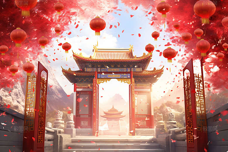 中式传统门楼直播中国风背景图