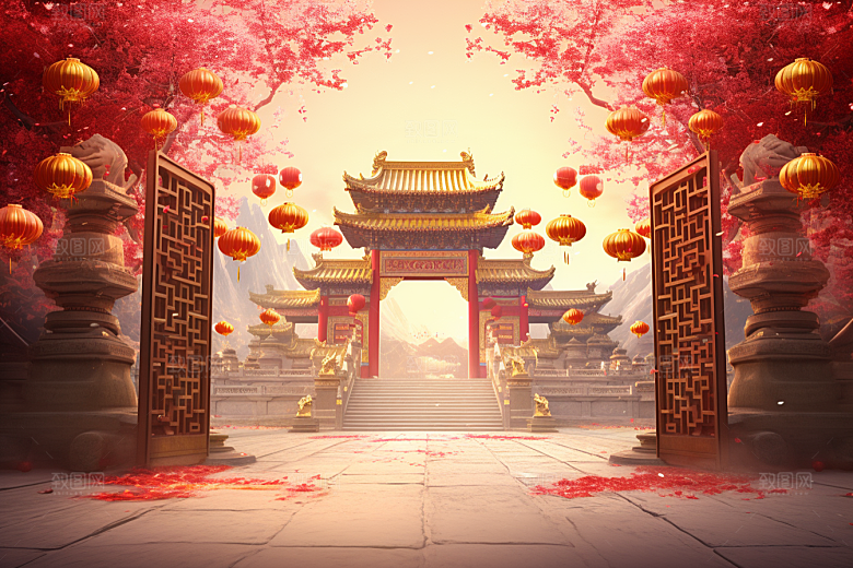 中式传统门楼热卖国潮背景图