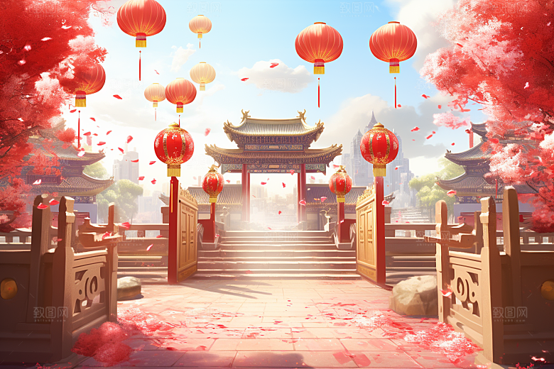 中式传统门楼开业开业大吉背景图