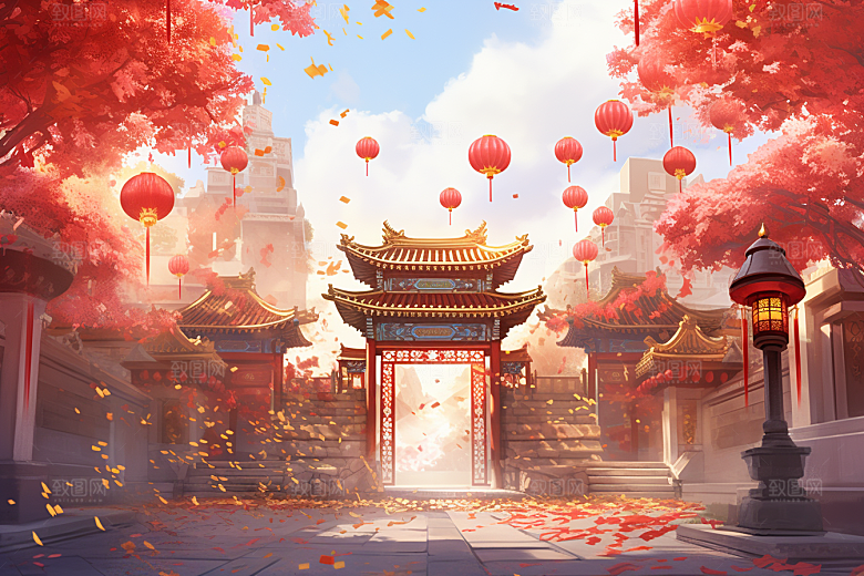 中式传统门楼国潮热卖背景图