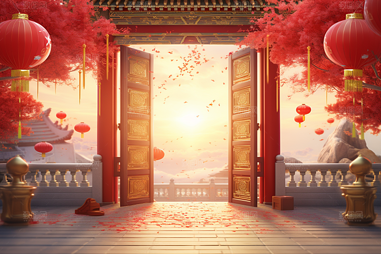 中式传统门楼喜庆直播背景图