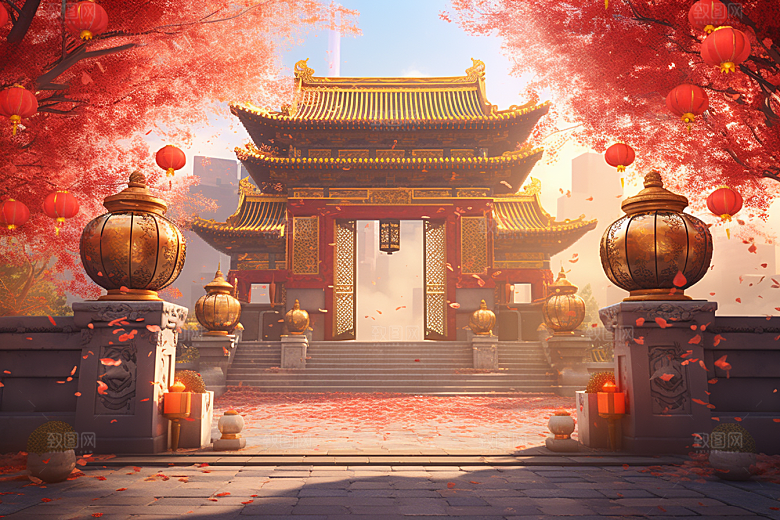 中式传统门楼国潮中国风背景图