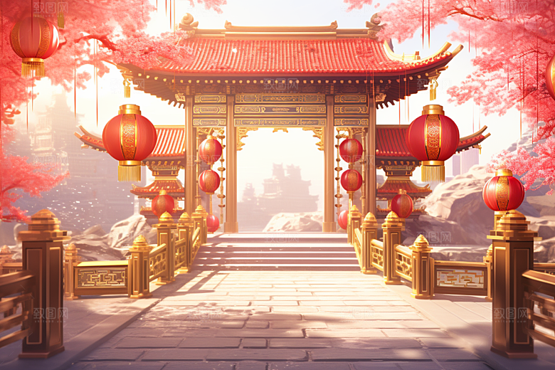 中式传统门楼火热热卖背景图