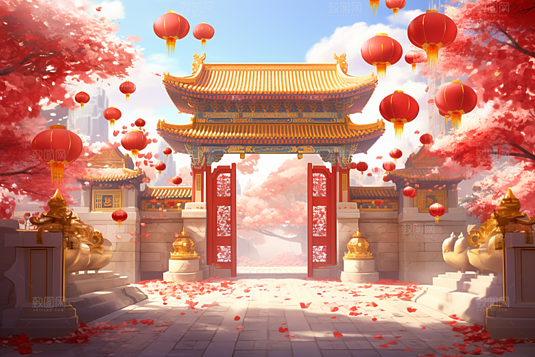中式传统门楼开业大吉中国风背景图