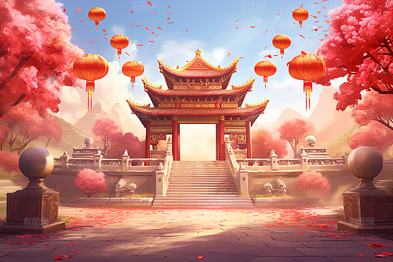 中式传统门楼火热热卖背景图