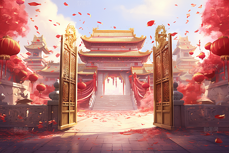 中式传统门楼喜庆开业背景图
