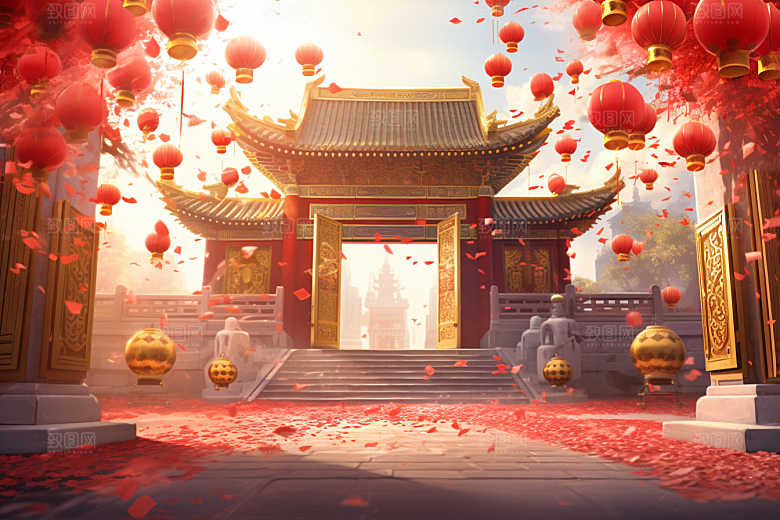 中式传统门楼喜庆开业背景图