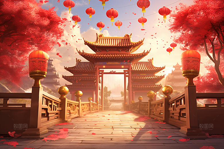 中式传统门楼热卖火热背景图