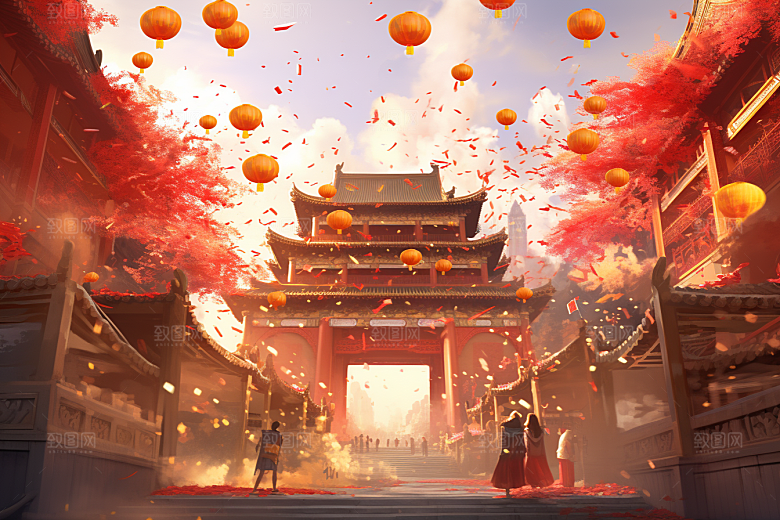 中式传统门楼国潮中国风背景图