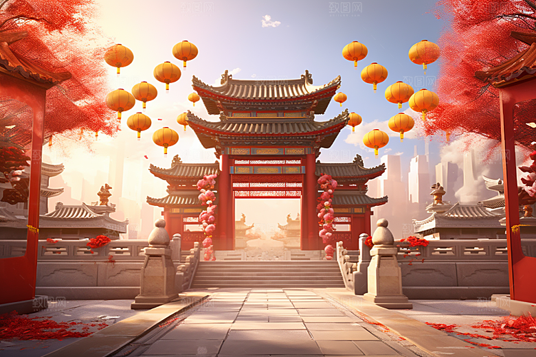 中式传统门楼直播热卖背景图
