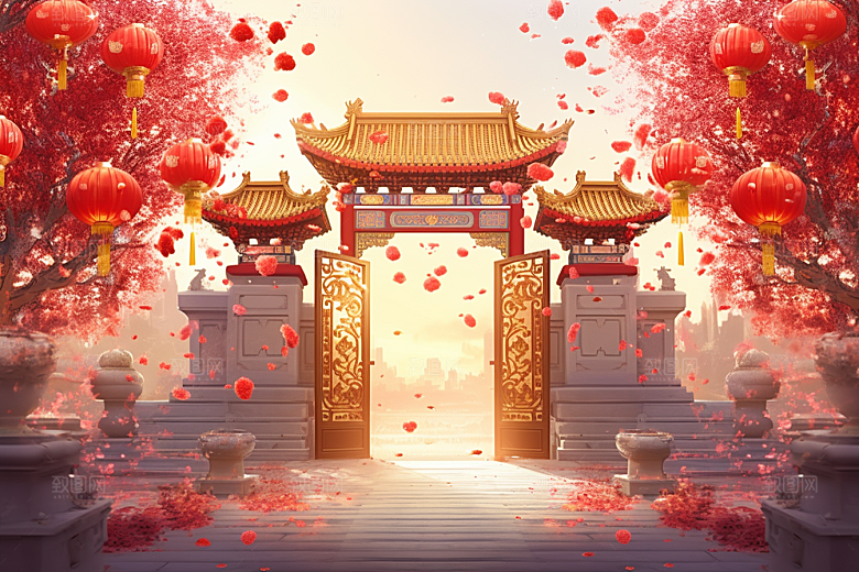 中式传统门楼中国风国潮背景图