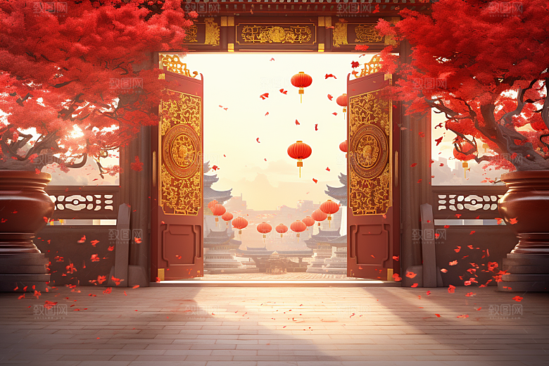 中式传统门楼开业开业大吉背景图