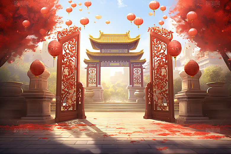 中式传统门楼直播开业大吉背景图