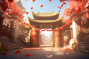 中式传统门楼促销热卖背景图