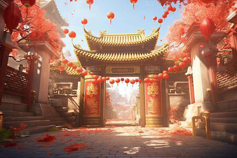 中式传统门楼促销热卖背景图
