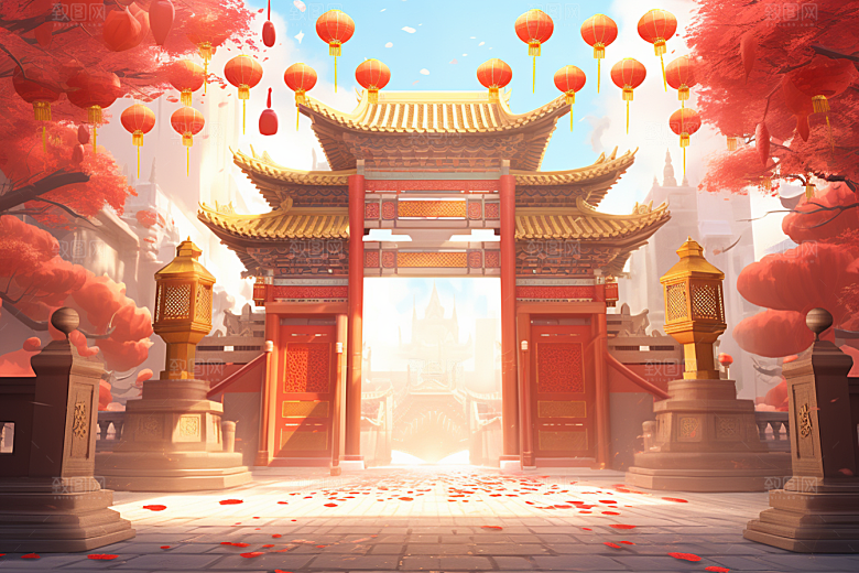 中式传统门楼热卖国潮背景图