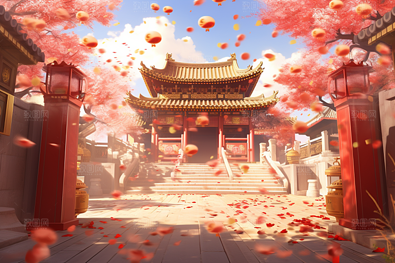 中式传统门楼直播开业大吉背景图