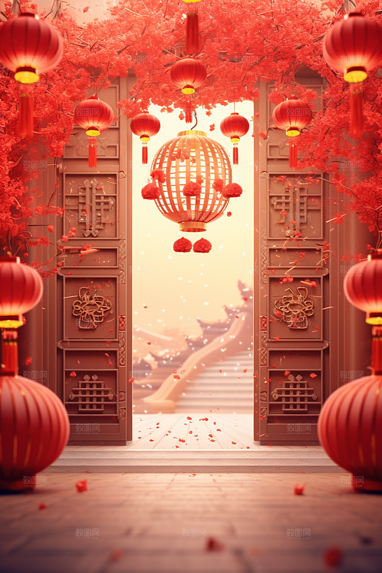 中式传统门楼喜庆热卖背景图