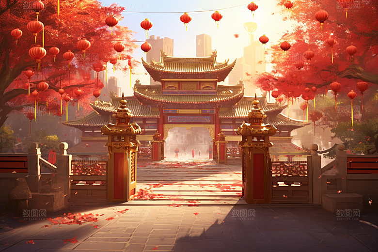 中式传统门楼国潮热卖背景图