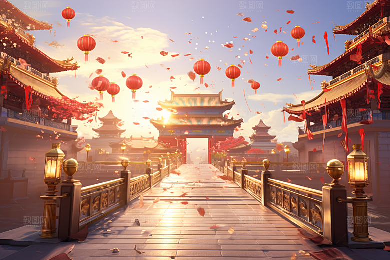 中式传统门楼直播热卖背景图