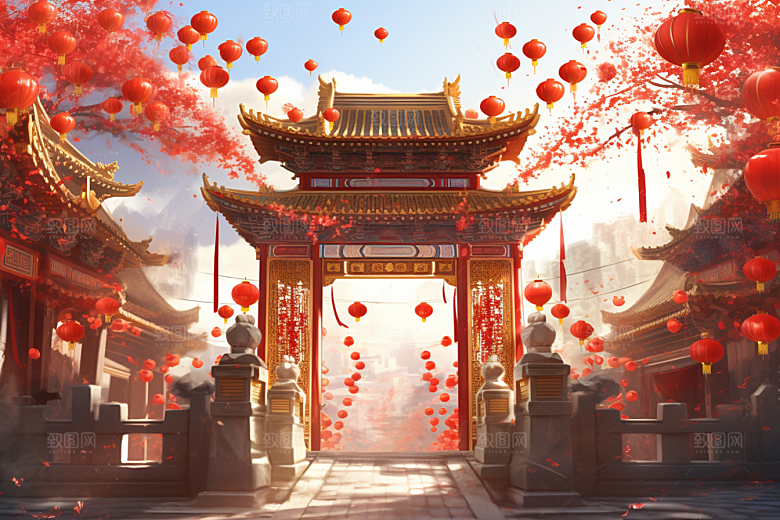 中式传统门楼中国风国潮背景图